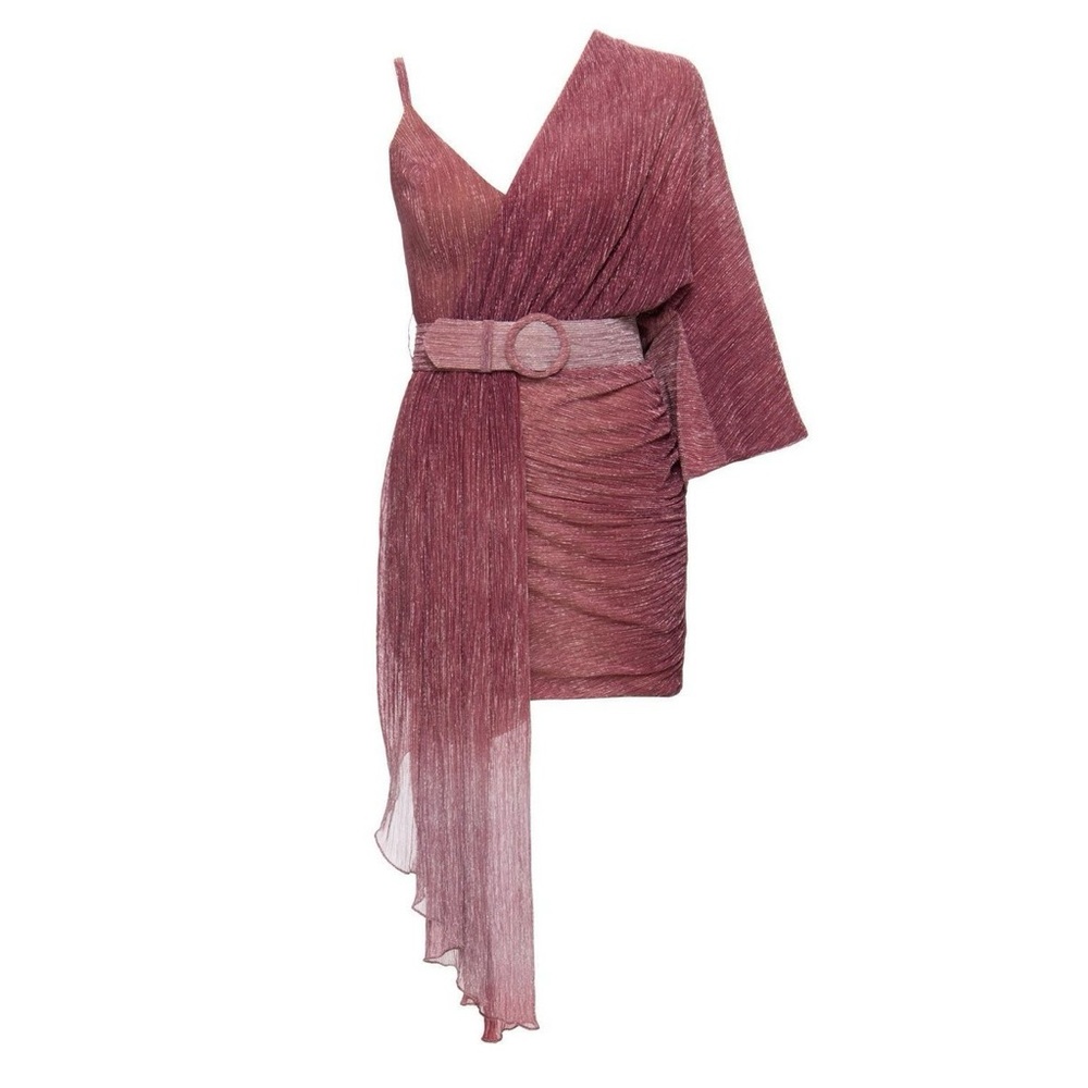PatBO Metallic Ombré one-shoulder belted mini dress.